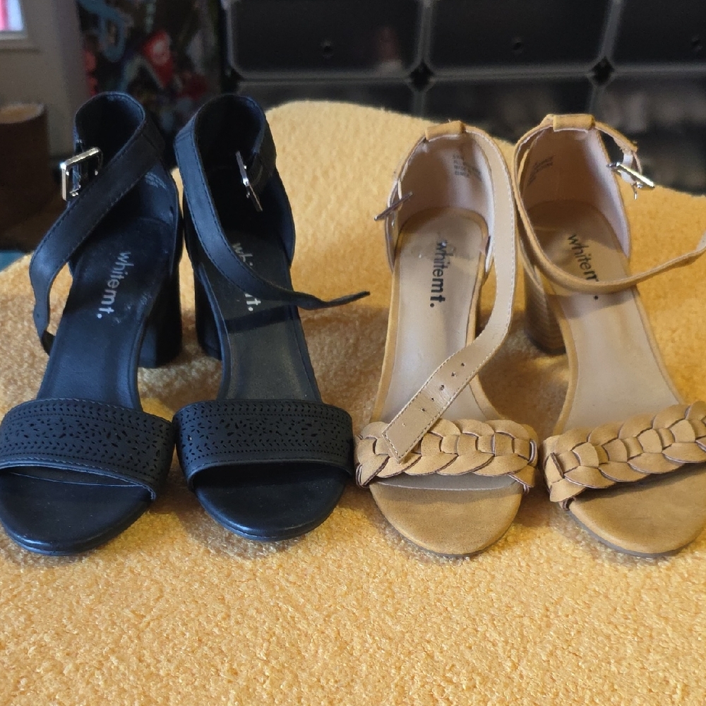 Whitemt Black and Tan Braided Strap Heels